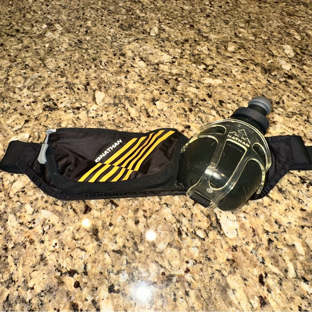 Nathan Black and Yellow Running Belt with Bottle